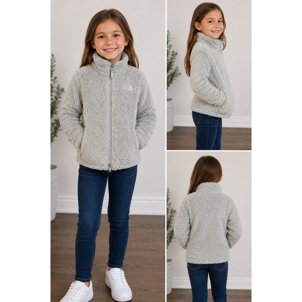 The North Face Girls Osito Fleece Jacket Light Grey XS 6 Full Zip Soft Shell